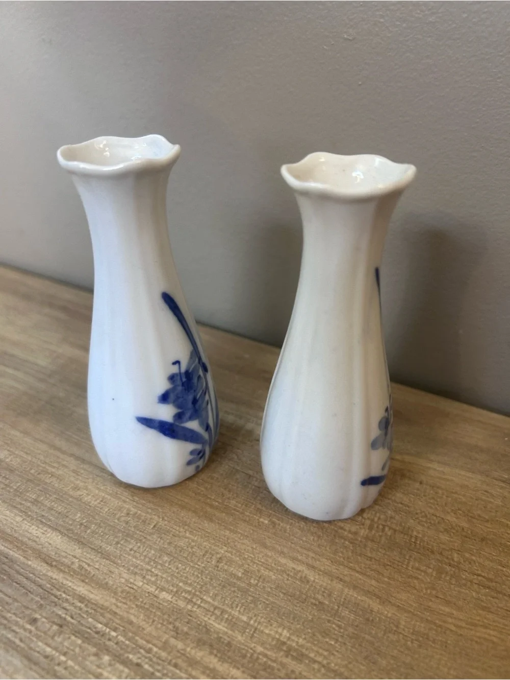 Blue Floral Ceramic Bud Vases - White and Blue